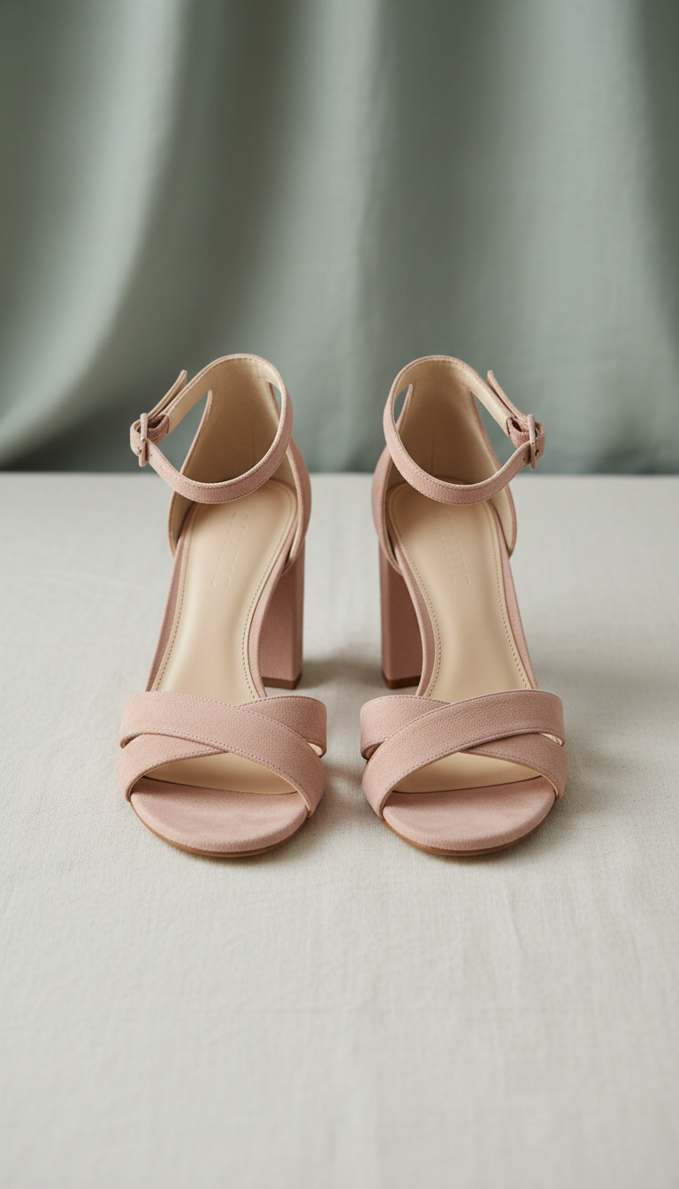 Blush Suede Block-Heel Sandals