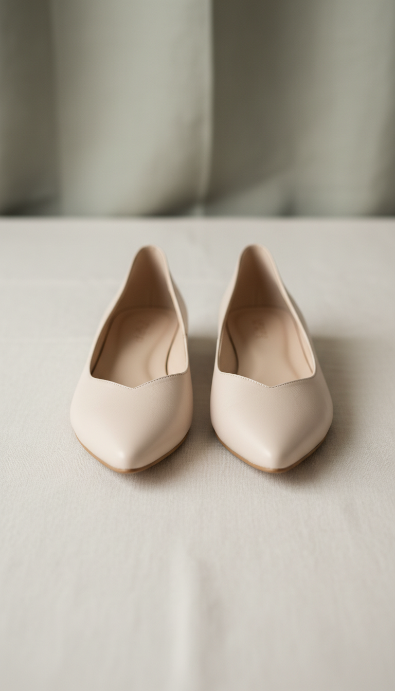 Cream Leather Pointed-Toe Flats