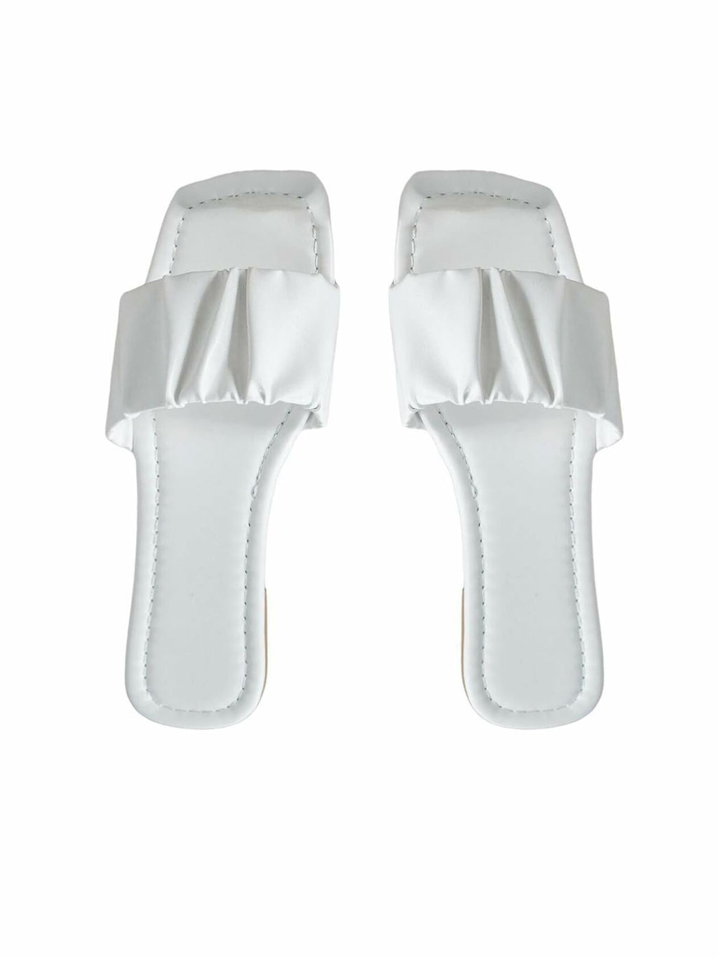 Verdusa Women's Square Toe Ruched Flat Slip On Sandals White Size 7.5